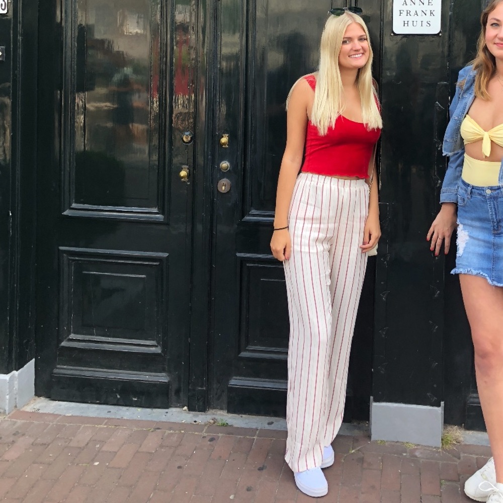 Red Two Piece Crop Top and Pants Set